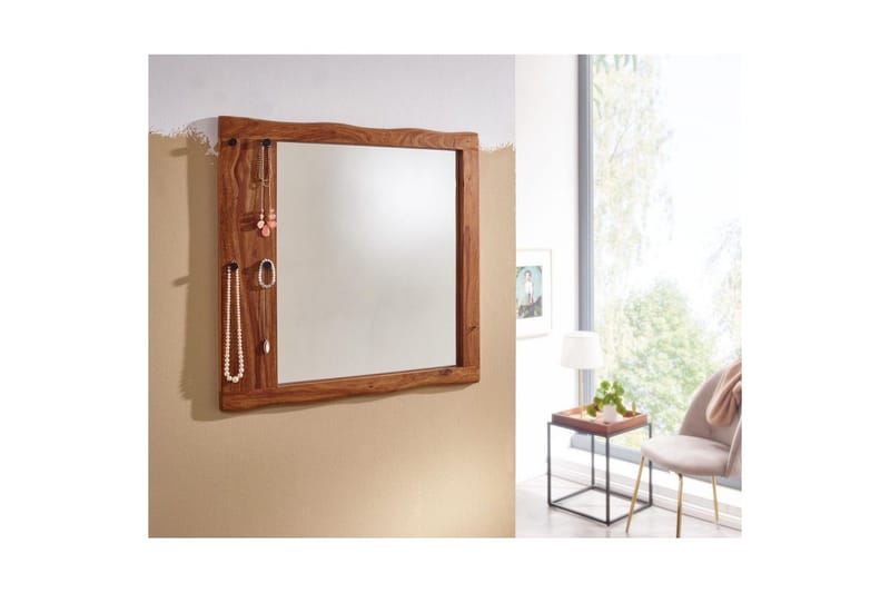 Spegel Wohnling Träkant Solid Träram med Krokar Lantlig Stil - Inredning - Speglar - Väggspegel
