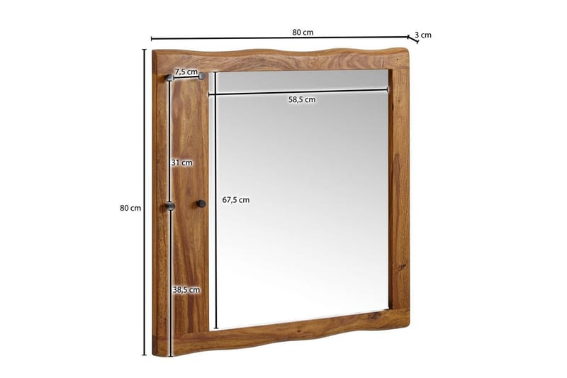 Spegel Wohnling Träkant Solid Träram med Krokar Lantlig Stil - Inredning - Speglar - Väggspegel