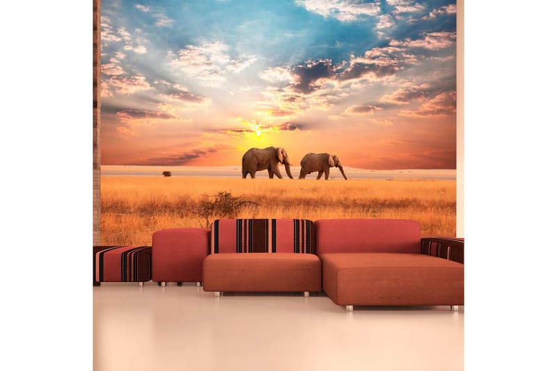 Fototapet Afrikanska Savannen Elefanter 200x154 - Artgeist sp. z o. o. - Inredning - Väggdekor - Tapet & tapettillbehör - Fototapet