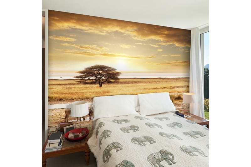 Fototapet Afrikanska Zebror Runt Vattenhål 350x270 - Artgeist sp. z o. o. - Inredning - Väggdekor - Tapet & tapettillbehör - Fototapet