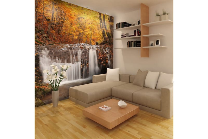Fototapet Autumn Landscape Waterfall In Forest 350x270 - Artgeist sp. z o. o. - Inredning - Väggdekor - Tapet & tapettillbehör - Fototapet