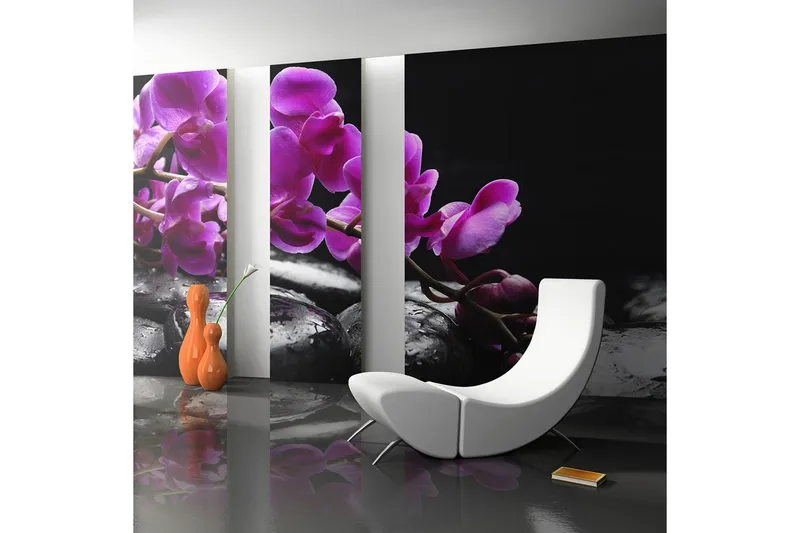 Fototapet Avkopplande Stund Orkidé Och Stenar 450x270, Artgeist sp. z o. o.