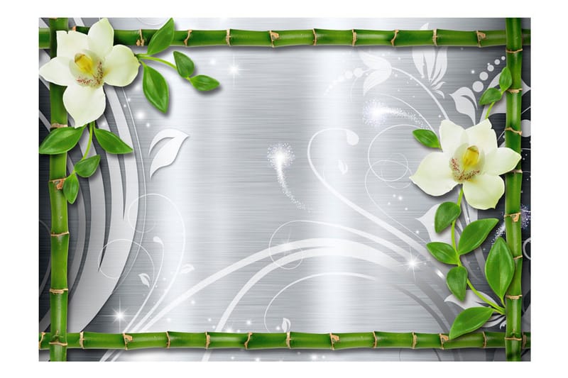 Fototapet Bamboo And Two Orchids 250x175 - Artgeist sp. z o. o. - Inredning - Väggdekor - Tapet & tapettillbehör - Fototapet