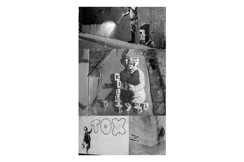 Fototapet Banksy Grey Collage 50x1000 - Artgeist sp. z o. o. - Inredning - Väggdekor - Tapet & tapettillbehör - Fototapet
