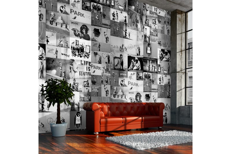 Fototapet Banksy Grey Collage 50x1000 - Artgeist sp. z o. o. - Inredning - Väggdekor - Tapet & tapettillbehör - Fototapet