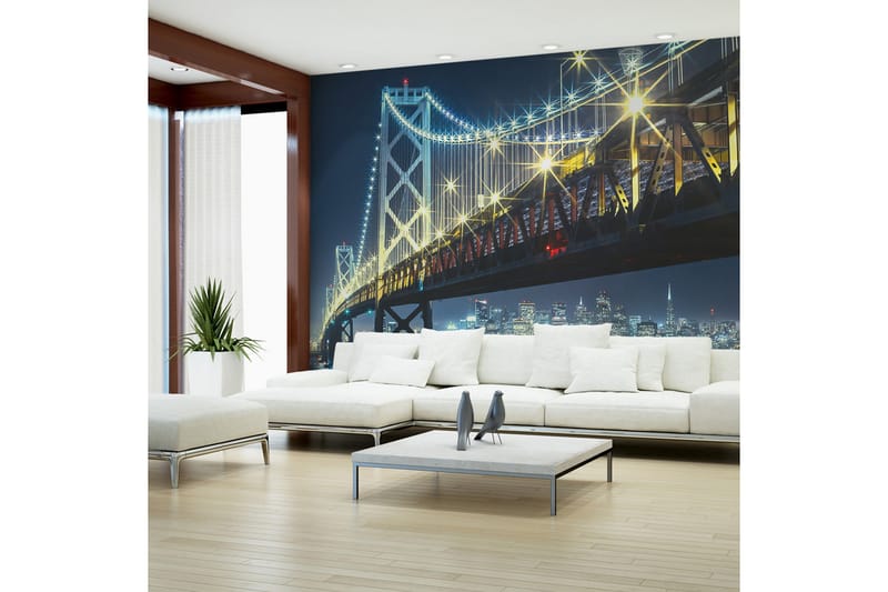 Fototapet Bay Bridge På Natten 450x270 - Artgeist sp. z o. o. - Inredning - Väggdekor - Tapet & tapettillbehör - Fototapet