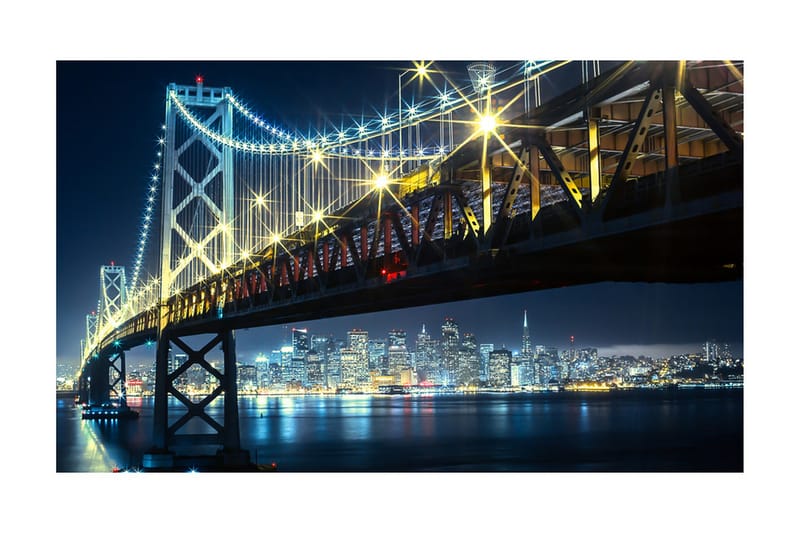 Fototapet Bay Bridge På Natten 450x270 - Artgeist sp. z o. o. - Inredning - Väggdekor - Tapet & tapettillbehör - Fototapet