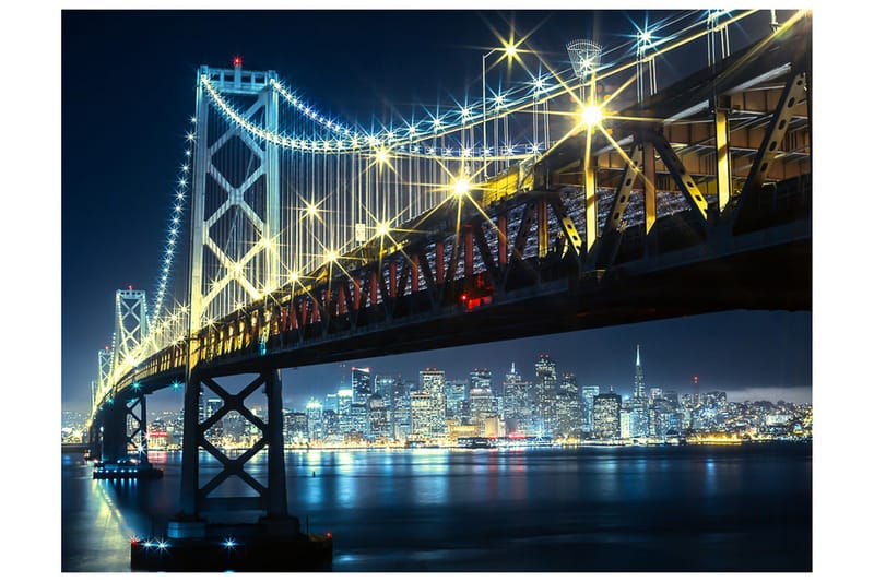Fototapet Bay Bridge På Natten 200x154 - Artgeist sp. z o. o. - Inredning - Väggdekor - Tapet & tapettillbehör - Fototapet