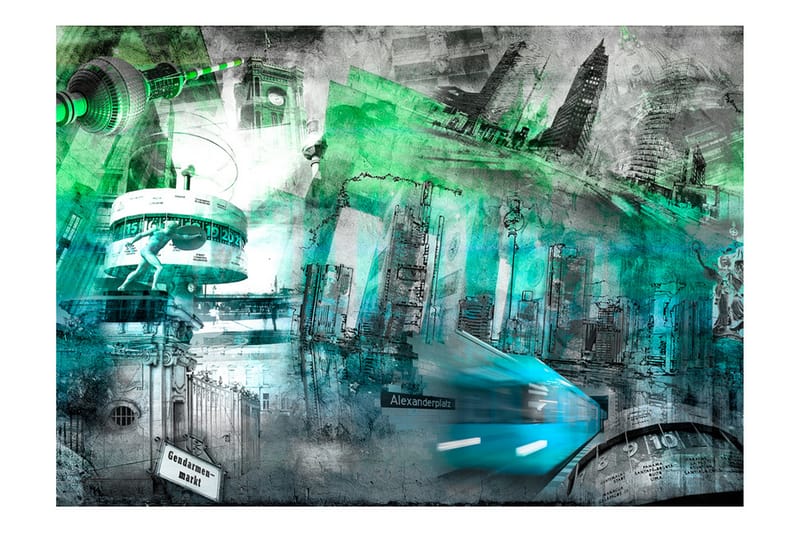 Fototapet Berlin Kollage Grön 300x210 - Artgeist sp. z o. o. - Inredning - Väggdekor - Tapet & tapettillbehör - Fototapet