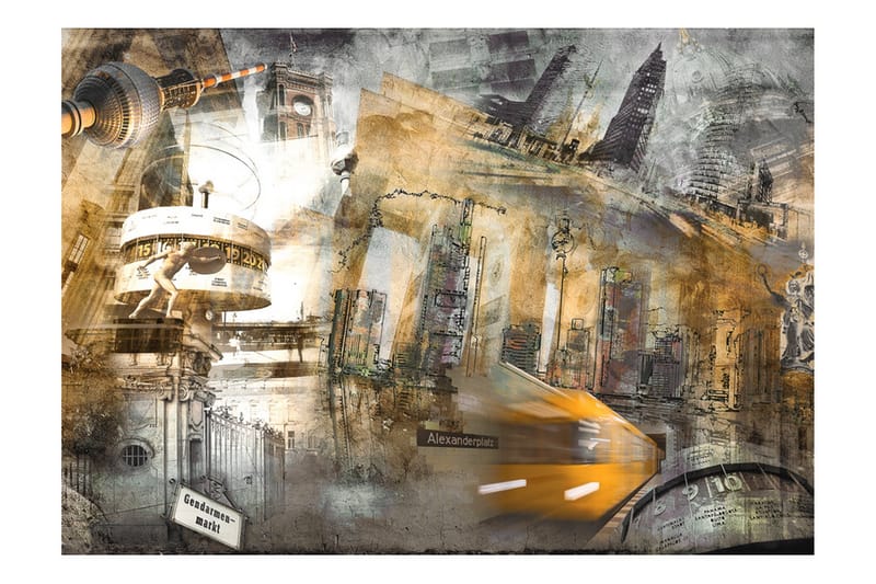 Fototapet Berlin Kollage Orange 150x105 - Artgeist sp. z o. o. - Inredning - Väggdekor - Tapet & tapettillbehör - Fototapet