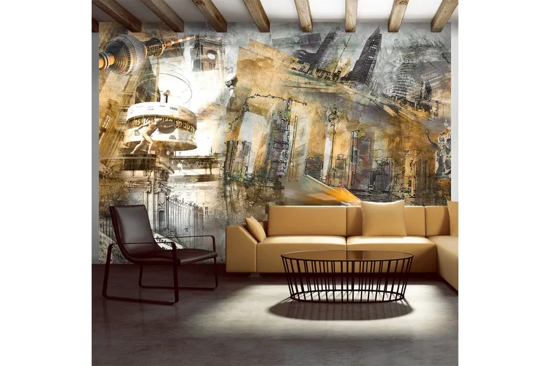 Fototapet Berlin Kollage Orange 300x210 - Artgeist sp. z o. o. - Inredning - Väggdekor - Tapet & tapettillbehör - Fototapet