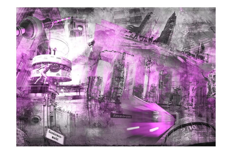 Fototapet Berlin Kollage Violett 150x105 - Artgeist sp. z o. o. - Inredning - Väggdekor - Tapet & tapettillbehör - Fototapet