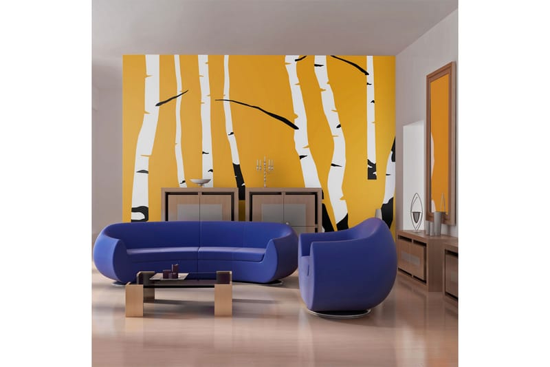 Fototapet Birches On The Orange Background 250x193, Artgeist sp. z o. o.