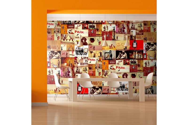 Fototapet Collage Banksy 50x1000 - Artgeist sp. z o. o. - Inredning - Väggdekor - Tapet & tapettillbehör - Fototapet