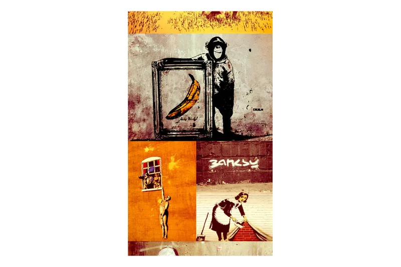 Fototapet Collage Banksy 50x1000 - Artgeist sp. z o. o. - Inredning - Väggdekor - Tapet & tapettillbehör - Fototapet