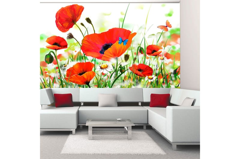 Fototapet Country Poppies 200x154 - Artgeist sp. z o. o. - Inredning - Väggdekor - Tapet & tapettillbehör - Fototapet