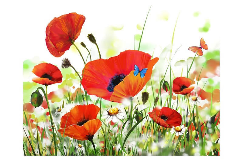 Fototapet Country Poppies 200x154 - Artgeist sp. z o. o. - Inredning - Väggdekor - Tapet & tapettillbehör - Fototapet