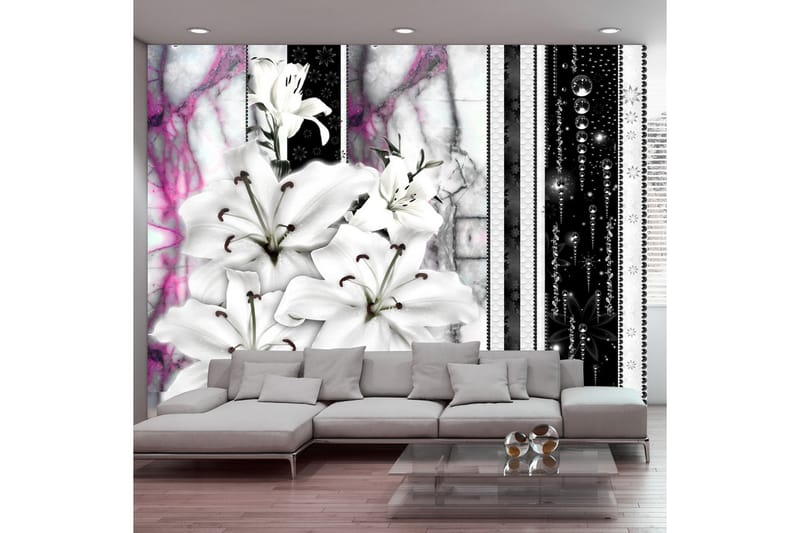 Fototapet Crying Lilies On Purple Marble 300x210 - Artgeist sp. z o. o. - Inredning - Väggdekor - Tapet & tapettillbehör - Fototapet