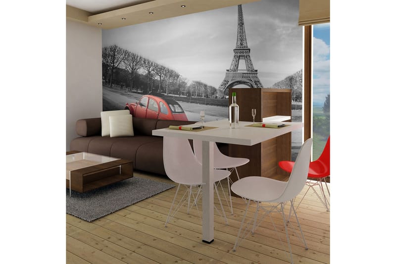 Fototapet Eiffeltornet Och Röd Bil 250x193, Artgeist sp. z o. o.