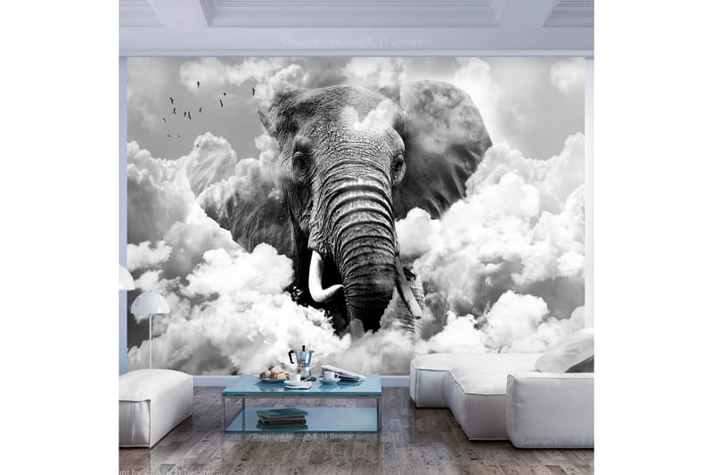 Fototapet Elephant In The Clouds Black And White 350x245 - Artgeist sp. z o. o. - Inredning - Väggdekor - Tapet & tapettillbehör - Fototapet