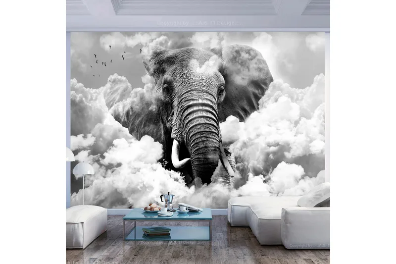 Fototapet Elephant In The Clouds Black And White 400x280 - Artgeist sp. z o. o. - Inredning - Väggdekor - Tapet & tapettillbehör - Fototapet