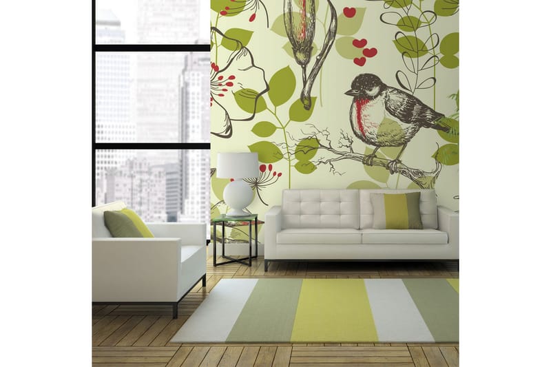 Fototapet Fågel Och Liljor Vintage Mönster 250x193 - Artgeist sp. z o. o. - Inredning - Väggdekor - Tapet & tapettillbehör - Fototapet