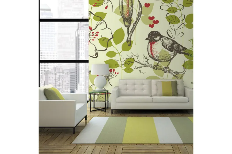 Fototapet Fågel Och Liljor Vintage Mönster 400x309 - Artgeist sp. z o. o. - Inredning - Väggdekor - Tapet & tapettillbehör - Fototapet