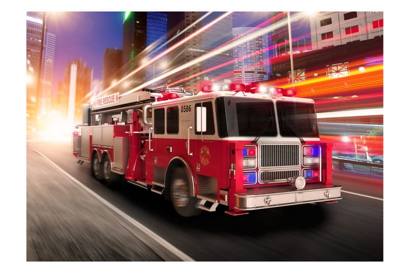 Fototapet Fire Truck 300x210 - Artgeist sp. z o. o. - Inredning - Väggdekor - Tapet & tapettillbehör - Fototapet