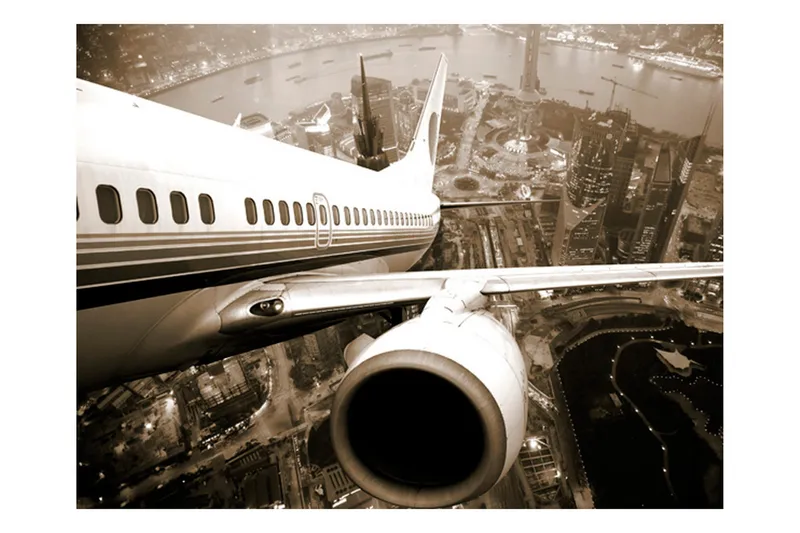 Fototapet Flygplan Lyfter Från Staden 250x193 - Artgeist sp. z o. o. - Inredning - Väggdekor - Tapet & tapettillbehör - Fototapet