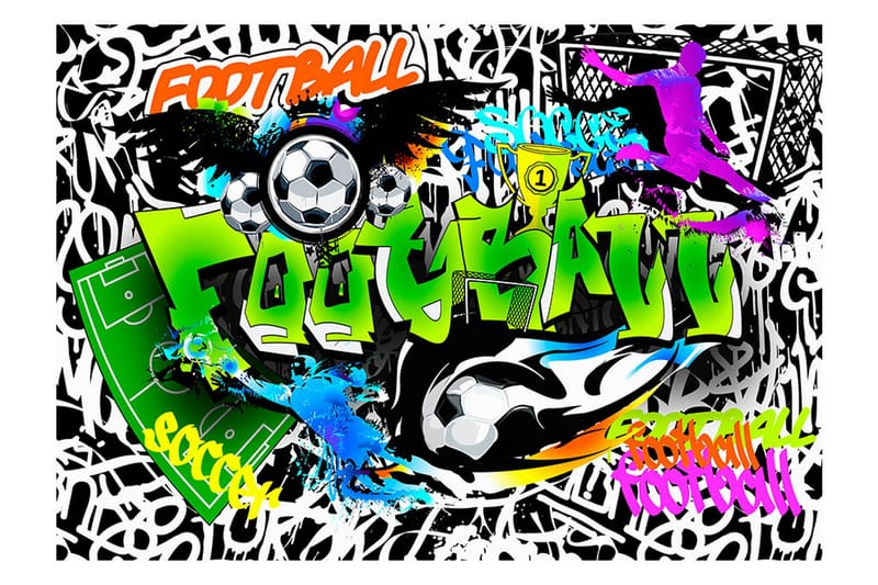 Fototapet Football Graffiti 200x140 - Artgeist sp. z o. o. - Inredning - Väggdekor - Tapet & tapettillbehör - Fototapet