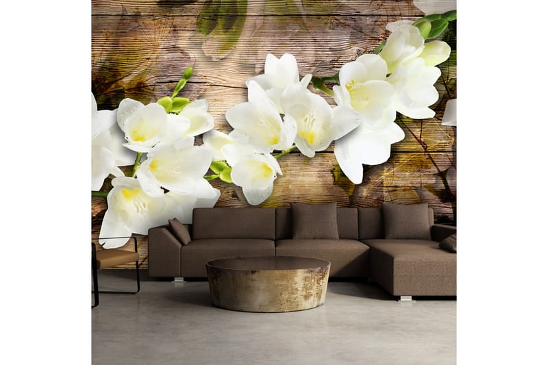 Fototapet Freesia On Wood 150x105 - Artgeist sp. z o. o. - Inredning - Väggdekor - Tapet & tapettillbehör - Fototapet