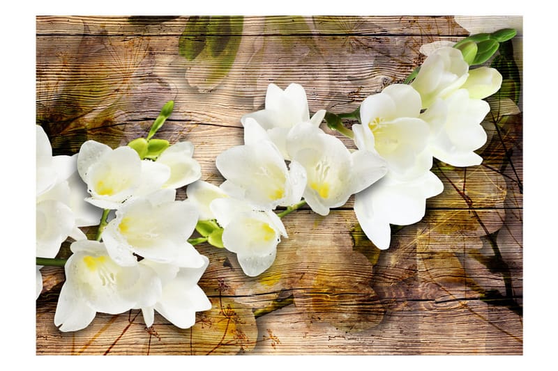 Fototapet Freesia On Wood 200x140 - Artgeist sp. z o. o. - Inredning - Väggdekor - Tapet & tapettillbehör - Fototapet