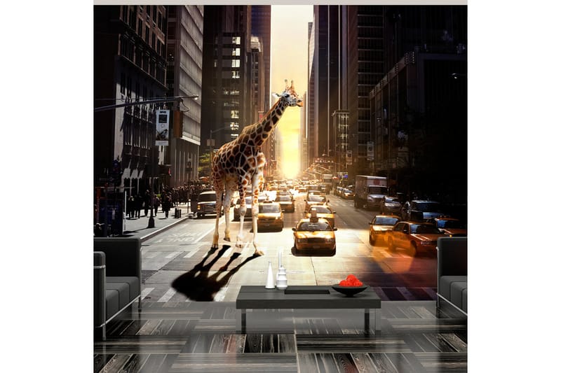 Fototapet Giraff I Den Stora Staden 250x193 - Artgeist sp. z o. o. - Inredning - Väggdekor - Tapet & tapettillbehör - Fototapet