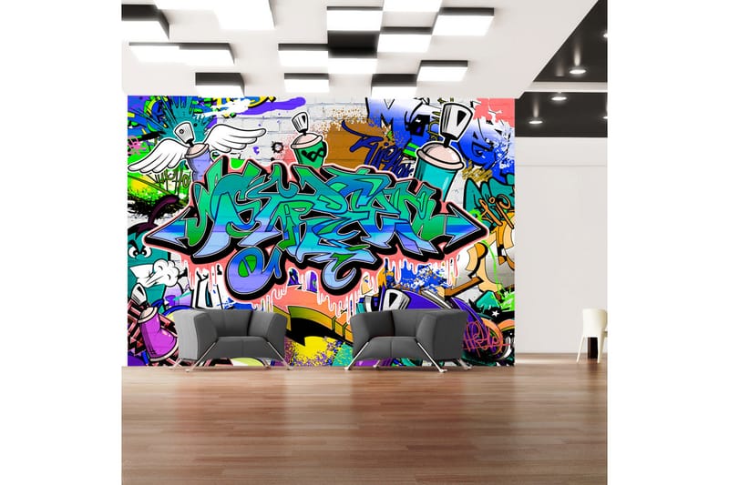 Fototapet Graffiti Blue Theme 350x245 - Artgeist sp. z o. o. - Inredning - Väggdekor - Tapet & tapettillbehör - Fototapet