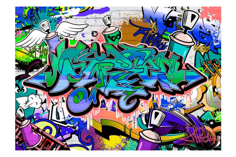 Fototapet Graffiti Blue Theme 400x280 - Artgeist sp. z o. o. - Fototapet