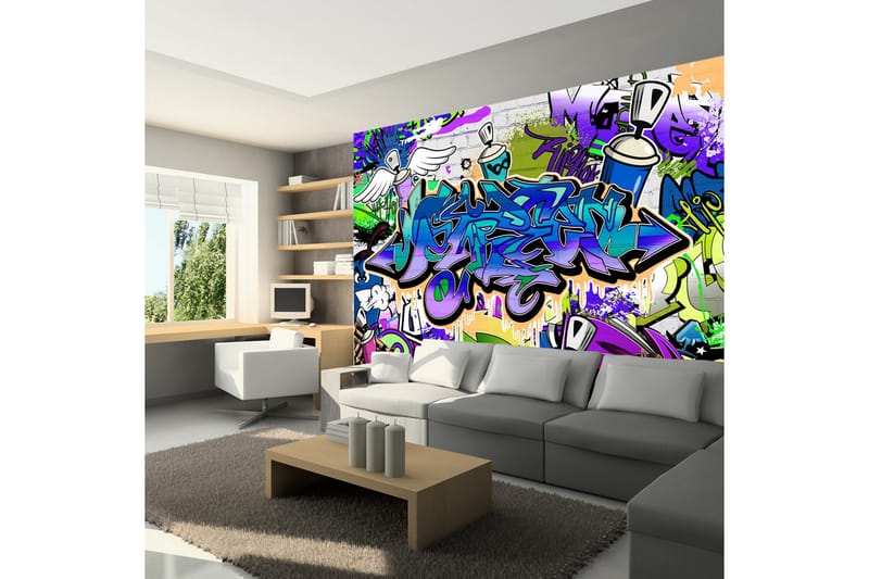 Fototapet Graffiti Violet Theme 300x210 - Artgeist sp. z o. o. - Inredning - Väggdekor - Tapet & tapettillbehör - Fototapet