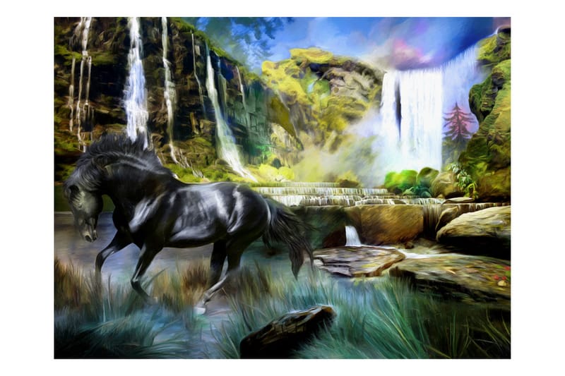 Fototapet Häst Himmelsblå Vattenfall 200x154 - Artgeist sp. z o. o. - Inredning - Väggdekor - Tapet & tapettillbehör - Fototapet