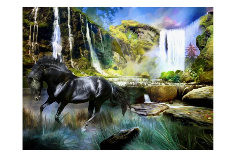 Fototapet Häst Himmelsblå Vattenfall 350x270 - Artgeist sp. z o. o. - Inredning - Väggdekor - Tapet & tapettillbehör - Fototapet