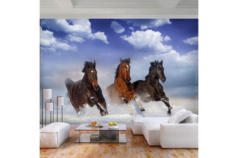 Fototapet Horses In The Snow 150x105 - Artgeist sp. z o. o. - Inredning - Väggdekor - Tapet & tapettillbehör - Fototapet