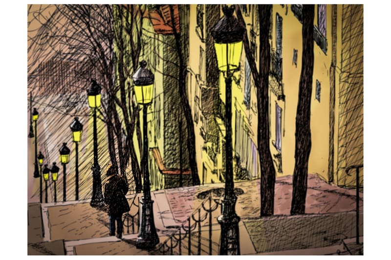 Fototapet Lonely Walk Through Montmartre 350x270 - Artgeist sp. z o. o. - Inredning - Väggdekor - Tapet & tapettillbehör - Fototapet