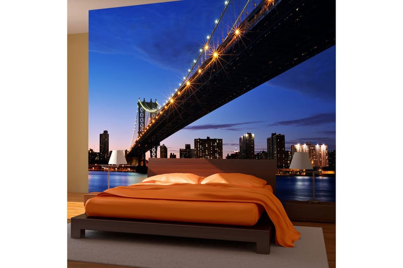 Fototapet Manhattan Bridge Upplyst På Natten 250x193 - Artgeist sp. z o. o. - Fototapet