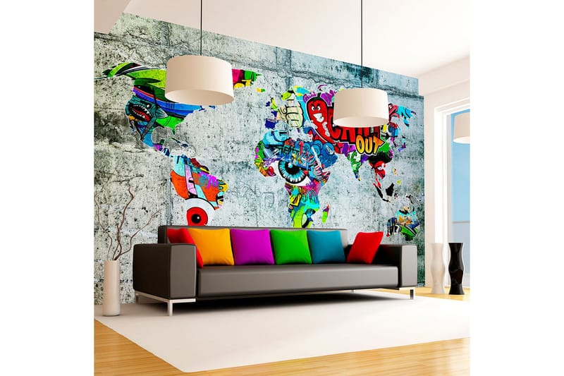 Fototapet Map Graffiti 350x245 - Artgeist sp. z o. o. - Inredning - Väggdekor - Tapet & tapettillbehör - Fototapet