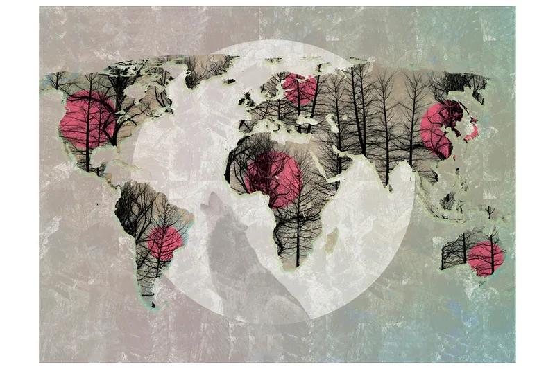 Fototapet Map Of The World Howling To The Moon 200x154 - Artgeist sp. z o. o. - Inredning - Väggdekor - Tapet & tapettillbehör - Fototapet