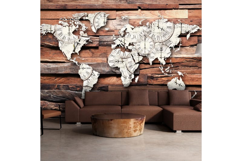 Fototapet Map On Wood 350x245 - Artgeist sp. z o. o. - Inredning - Väggdekor - Tapet & tapettillbehör - Fototapet