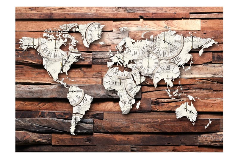 Fototapet Map On Wood 350x245 - Artgeist sp. z o. o. - Inredning - Väggdekor - Tapet & tapettillbehör - Fototapet