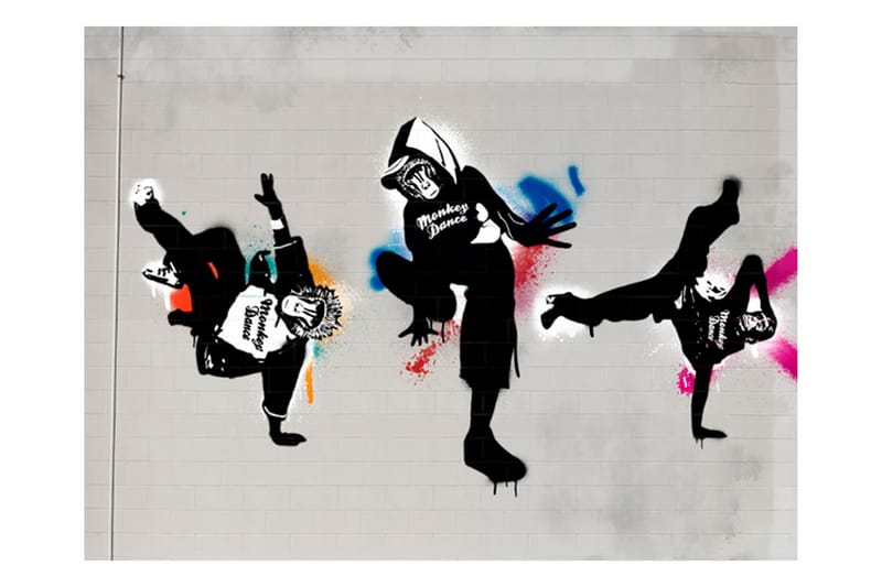 Fototapet Monkey Dance Street Art 250x193 - Artgeist sp. z o. o. - Inredning - Väggdekor - Tapet & tapettillbehör - Fototapet