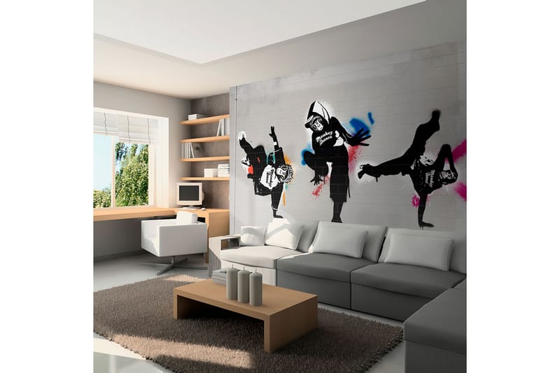 Fototapet Monkey Dance Street Art 250x193 - Artgeist sp. z o. o. - Inredning - Väggdekor - Tapet & tapettillbehör - Fototapet