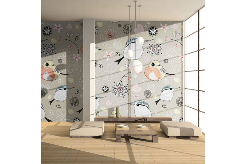 Fototapet Naturlig Mönster Med Fåglar 200x154 - Artgeist sp. z o. o. - Inredning - Väggdekor - Tapet & tapettillbehör - Fototapet