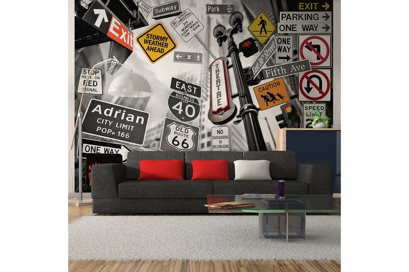 Fototapet NYC Tecken På En Monokrom Bakgrund 200x154, Artgeist sp. z o. o.