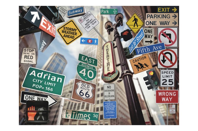 Fototapet NYC Tecken På En Färgad Bakgrund 250x193 - Artgeist sp. z o. o. - Inredning - Väggdekor - Tapet & tapettillbehör - Fototapet